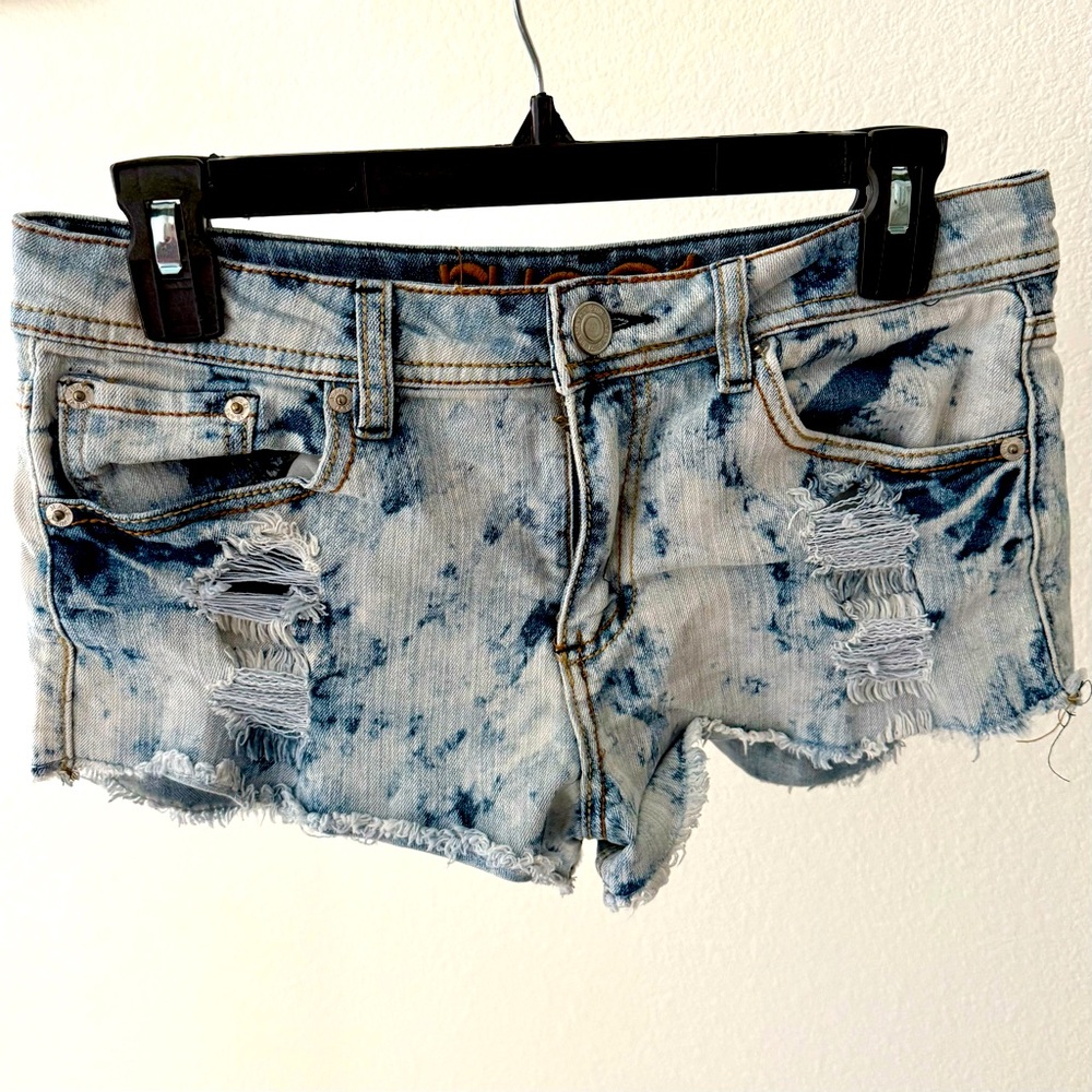 Distressed light blue jean shorts
